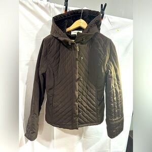 Calvin Klein women hooded puffer jacket coat size L cropped brown